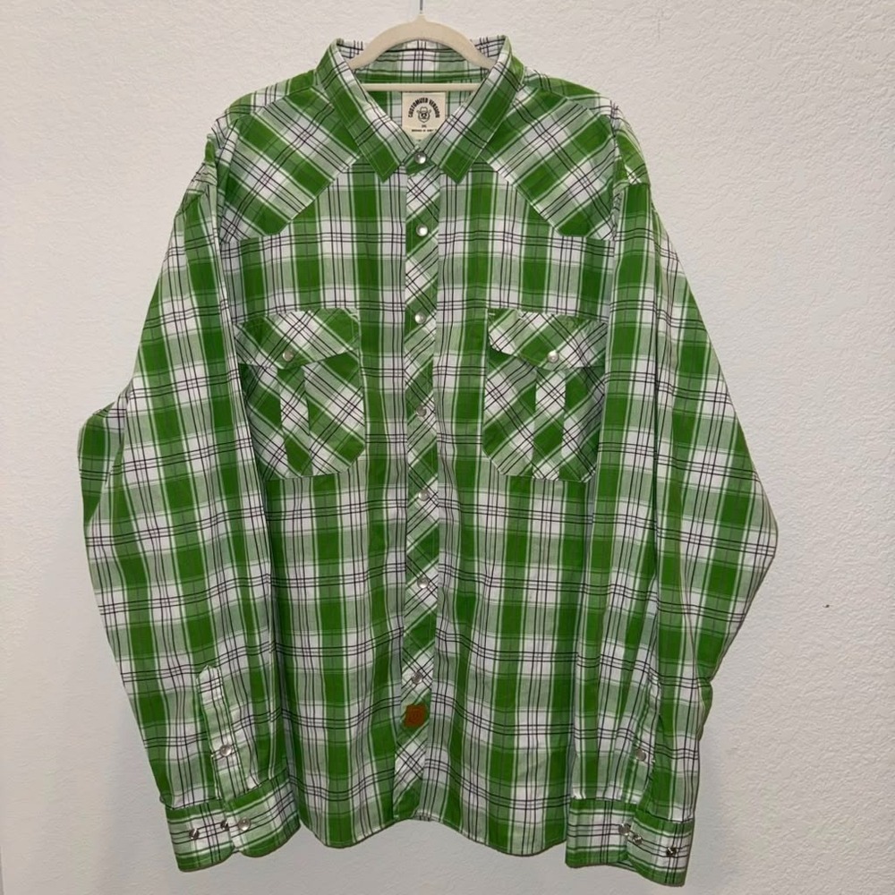Dubinik Men's 3XL Long Sleeve Green Plaid Pearl Snap Shirt Button Up Cowboy Work
